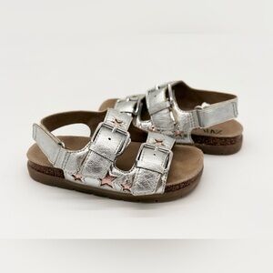 VGUC Zara Girls Gold & Silver Metallic Star Sandals with Adjustable Straps EU 22